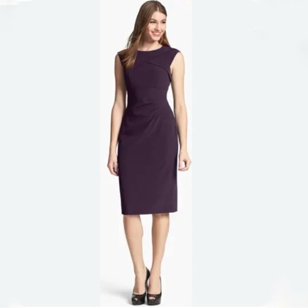 Adrianna Papell Pleated Crepe Dress Plum